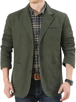 ebossy Men's Casual Notched Lapel Collar 3-Button Blazer Lightweight Sporty Cotton Suit Jacket Coat