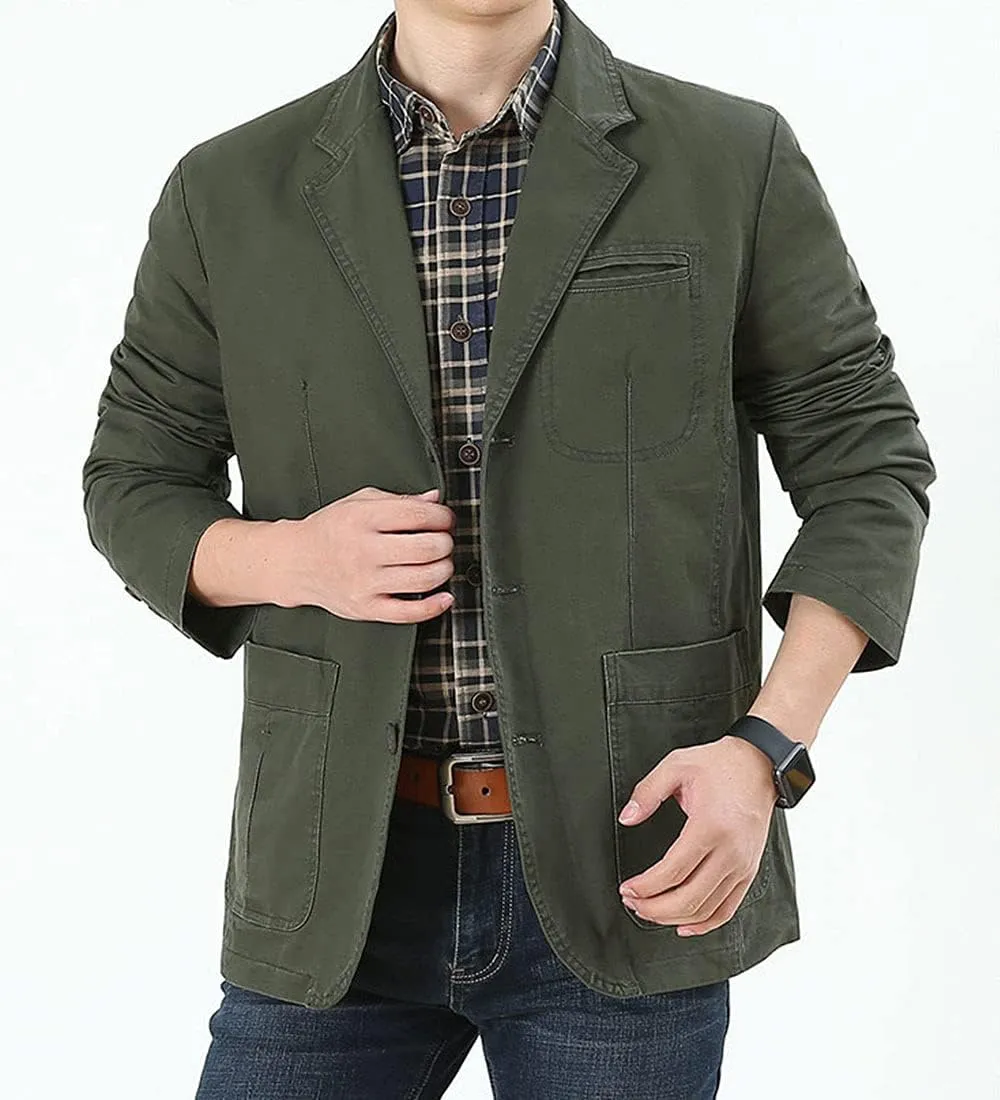 ebossy Men's Casual Notched Lapel Collar 3-Button Blazer Lightweight Sporty Cotton Suit Jacket Coat