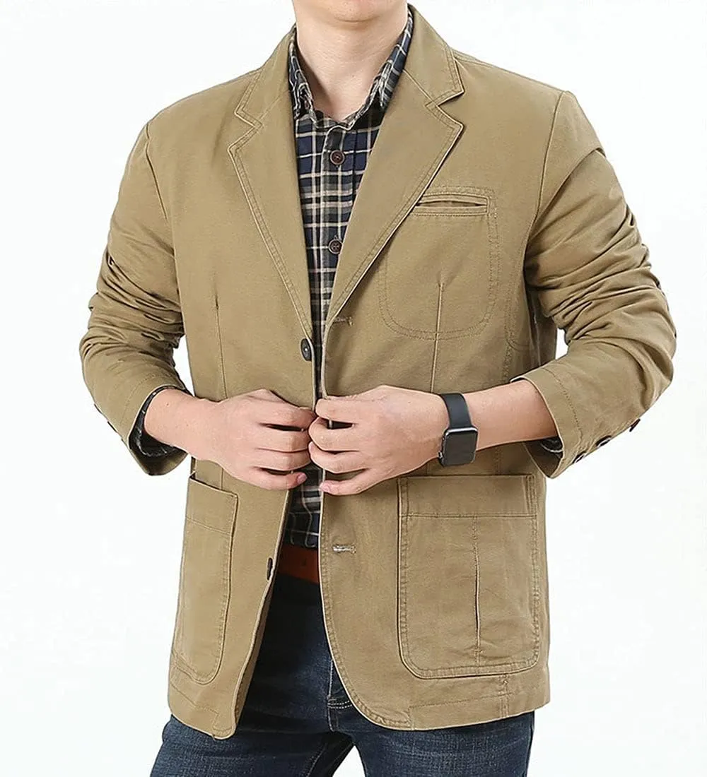 ebossy Men's Casual Notched Lapel Collar 3-Button Blazer Lightweight Sporty Cotton Suit Jacket Coat