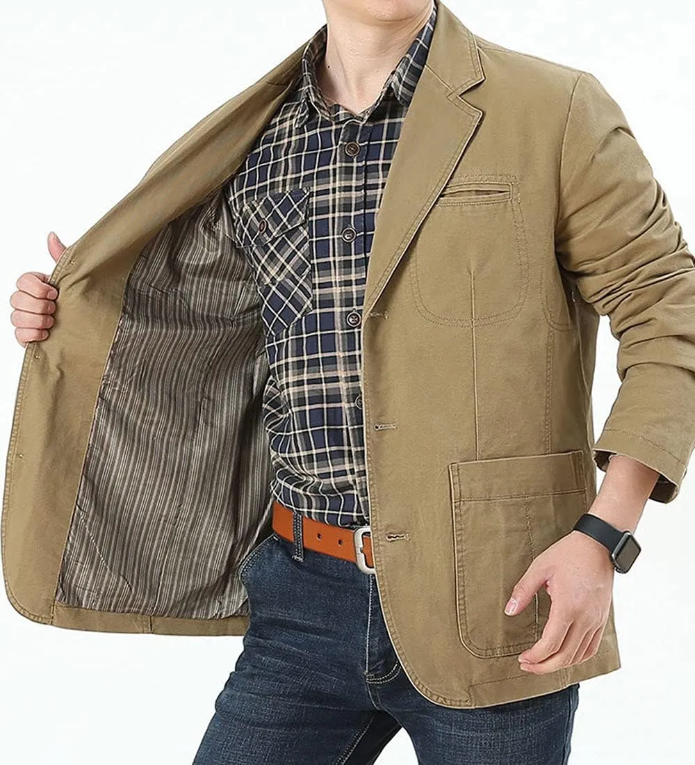 ebossy Men's Casual Notched Lapel Collar 3-Button Blazer Lightweight Sporty Cotton Suit Jacket Coat