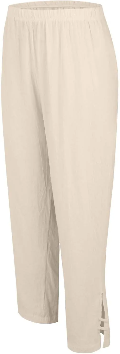 Eco-Friendly Linen Pants Women Elastic Waist Straight Leg Lightweight Beach Yoga Trousers with Slits