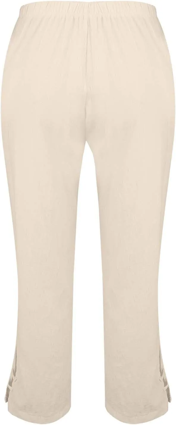 Eco-Friendly Linen Pants Women Elastic Waist Straight Leg Lightweight Beach Yoga Trousers with Slits