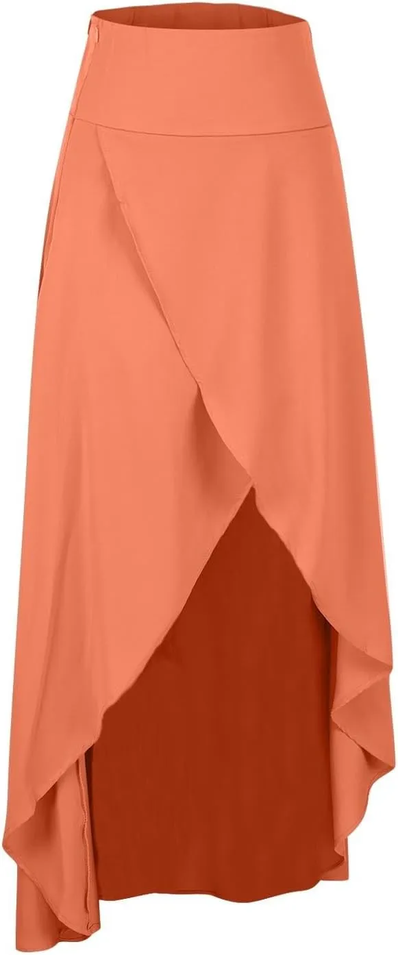 Elegant Maxi Skirt for Women 2024 Wrap Asymmetrical High Waist Casual Flowy Skirts Stylish Slit Summer Long Skirts
