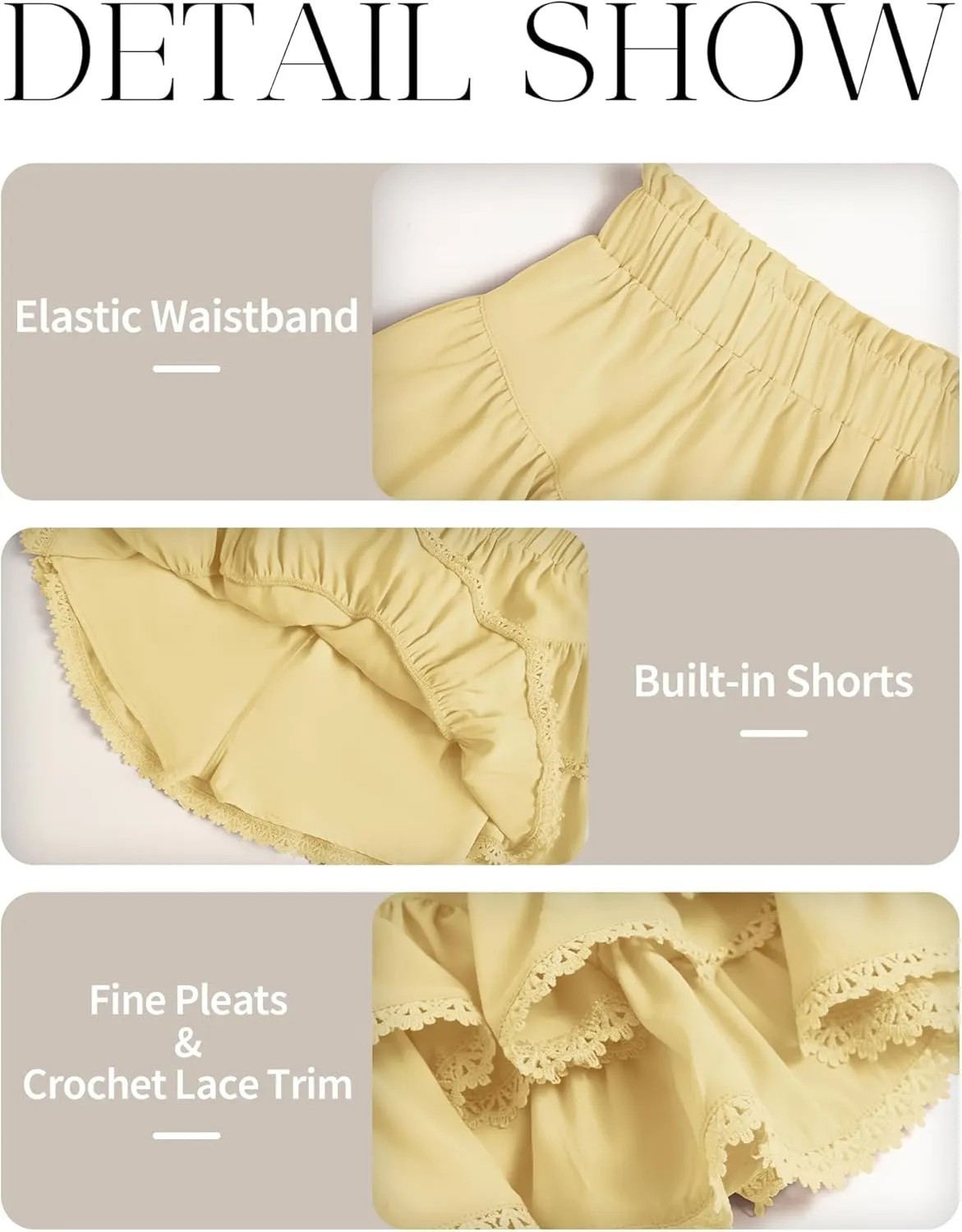 ELLEVEN Womens Flowy Ruffle Skirt, Summer Elastic Mini Skorts with Inner Shorts