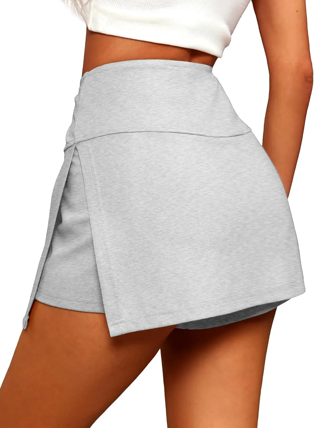 ELLEVEN Y2K Mini Skort with Sexy Side Slits - Women's Stylish Bodycon Skirt with Built-in Shorts & Pocket