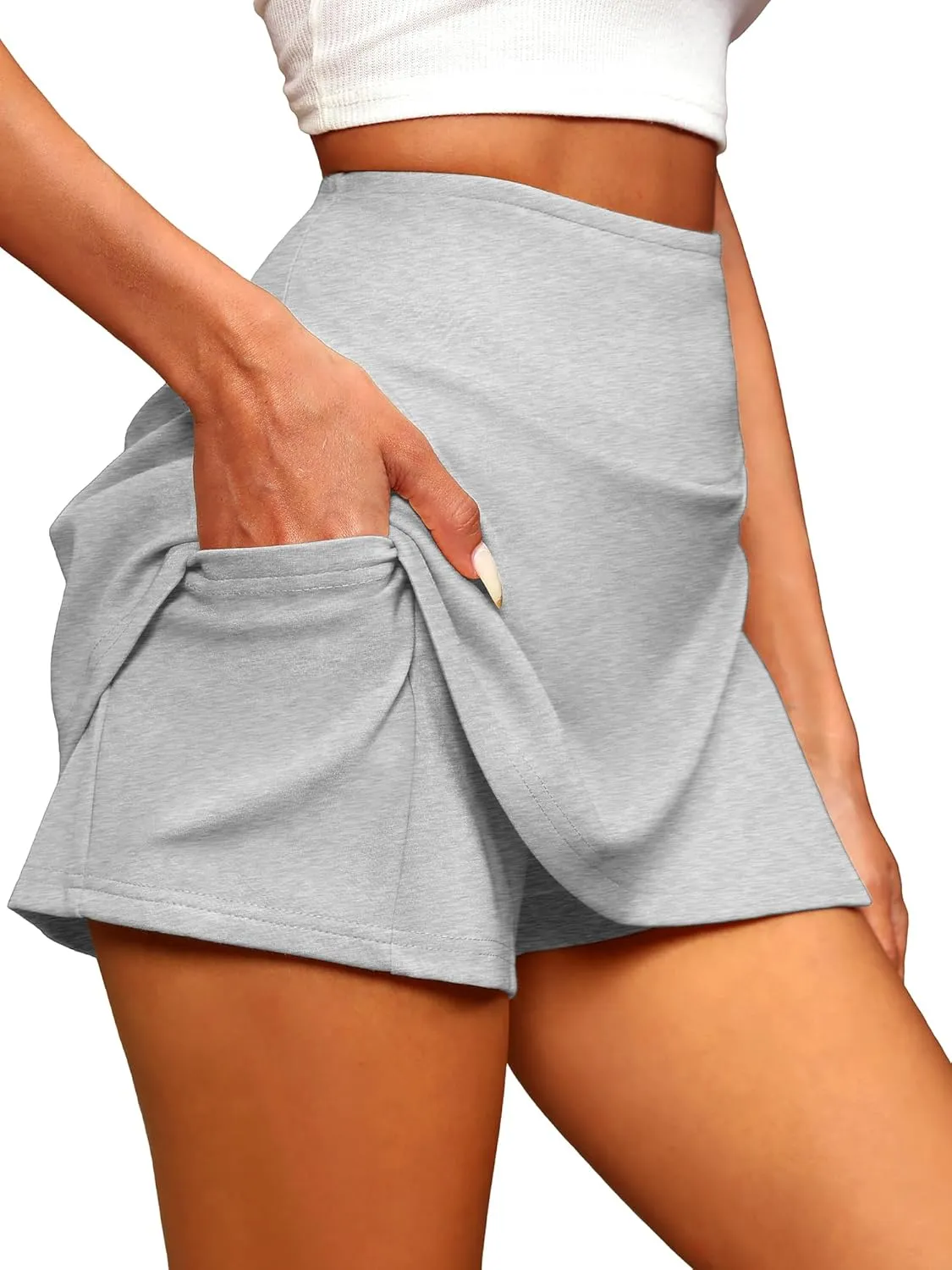 ELLEVEN Y2K Mini Skort with Sexy Side Slits - Women's Stylish Bodycon Skirt with Built-in Shorts & Pocket