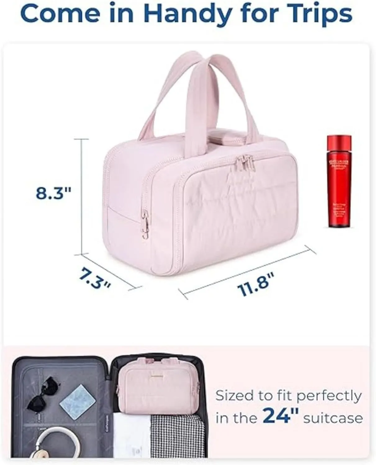 Elouva Toiletry Bag, Large Capacity Wide-Open Travel Cosmetic Bag, 4-in-1 MultiFunctional Lightweight Makeup Bags for Women with Handle for Accessories, Toiletries (Black, 29.97x18.54x21.08cm)