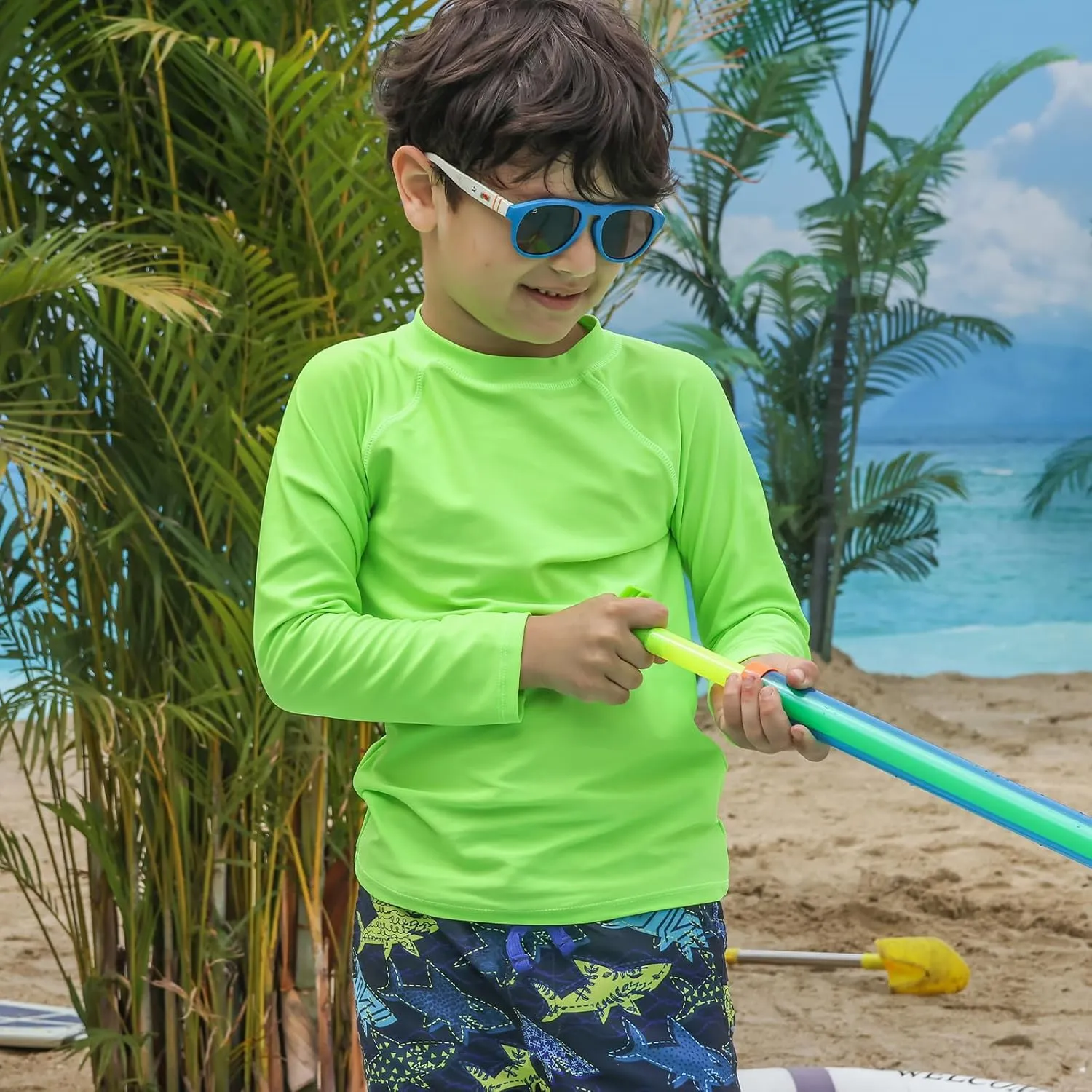 ESTAMICO Boys' UPF 50  Long-Sleeve Rashguard Athletic Swim Shirt