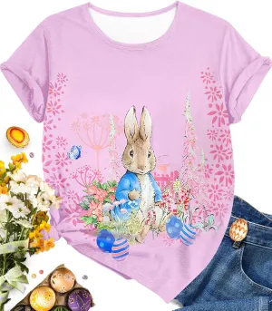 EUOW Easter Bunny Shirt for Women Cute Rabbit Graphic T Shirt Funny Short Sleeve Happy Easter Tee Tops