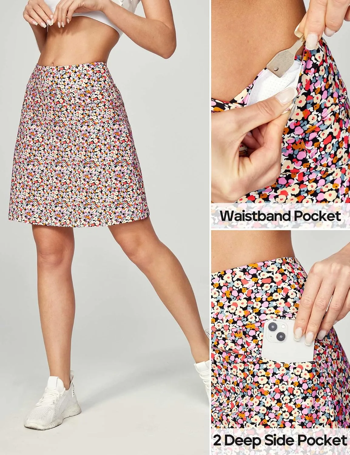 Ewedoos 20" Knee Length Skorts Skirts for Women with Pockets Golf Tennis Skirt High Waisted Athletic Skorts Casual Summer
