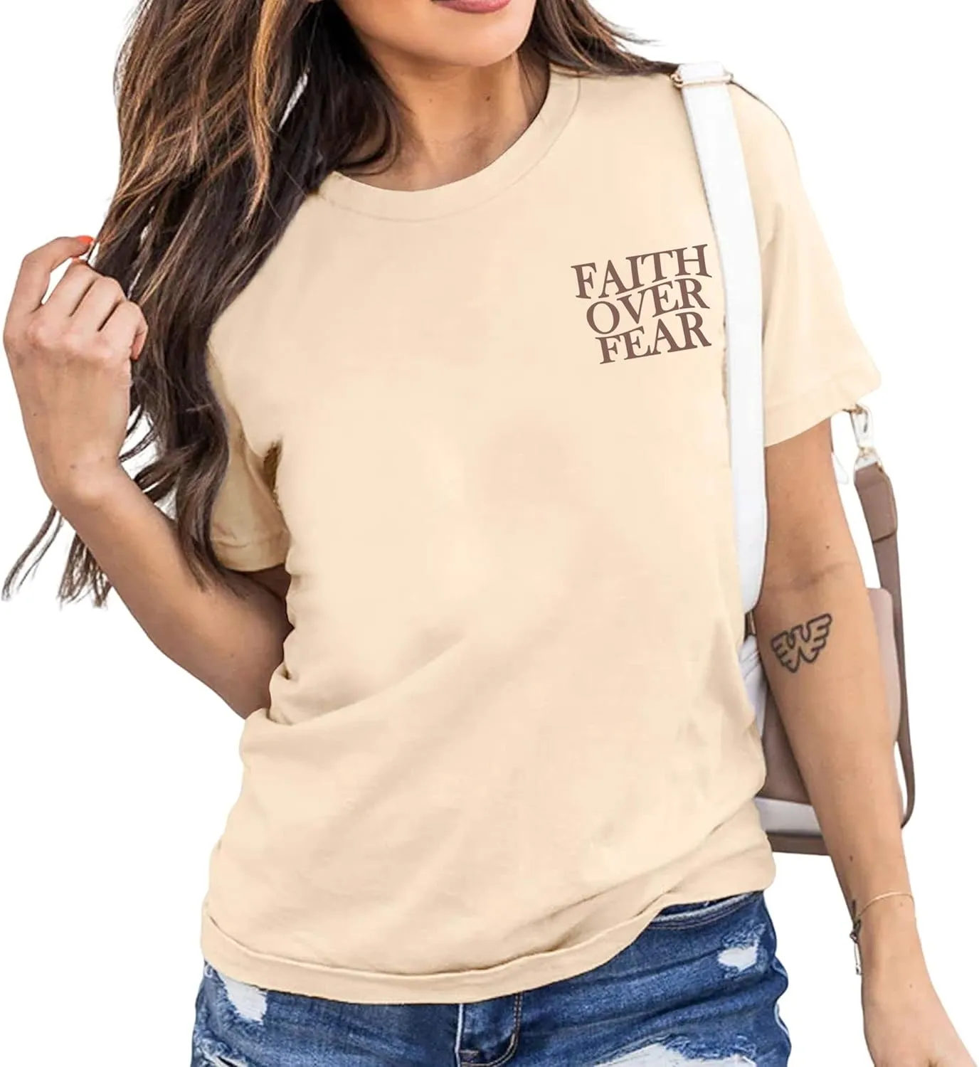 Faith Over Fear Shirt Womens Christian Tshirts Religious Sayings Tees Vintage Bible Verse Inspirational Tee Tops