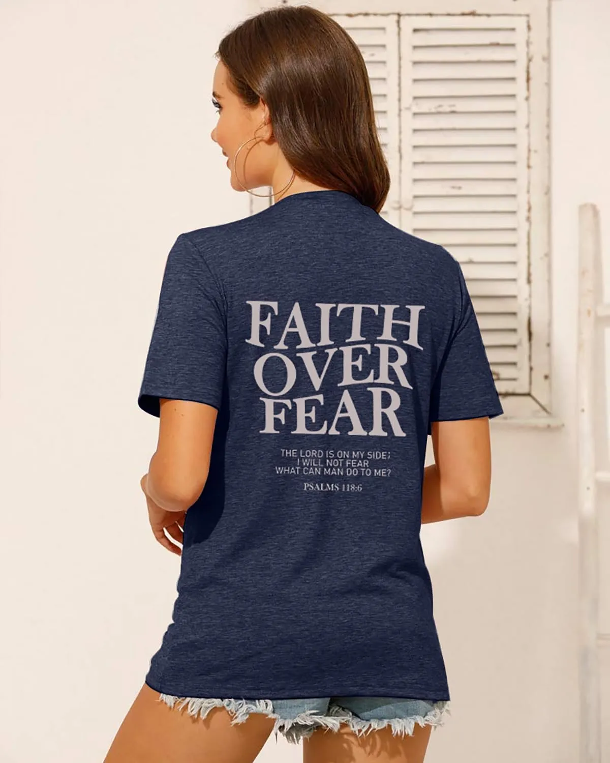 Faith Over Fear Shirt Womens Christian Tshirts Religious Sayings Tees Vintage Bible Verse Inspirational Tee Tops