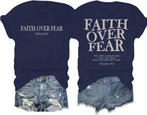 Faith Over Fear Shirt Womens Christian Tshirts Religious Sayings Tees Vintage Bible Verse Inspirational Tee Tops