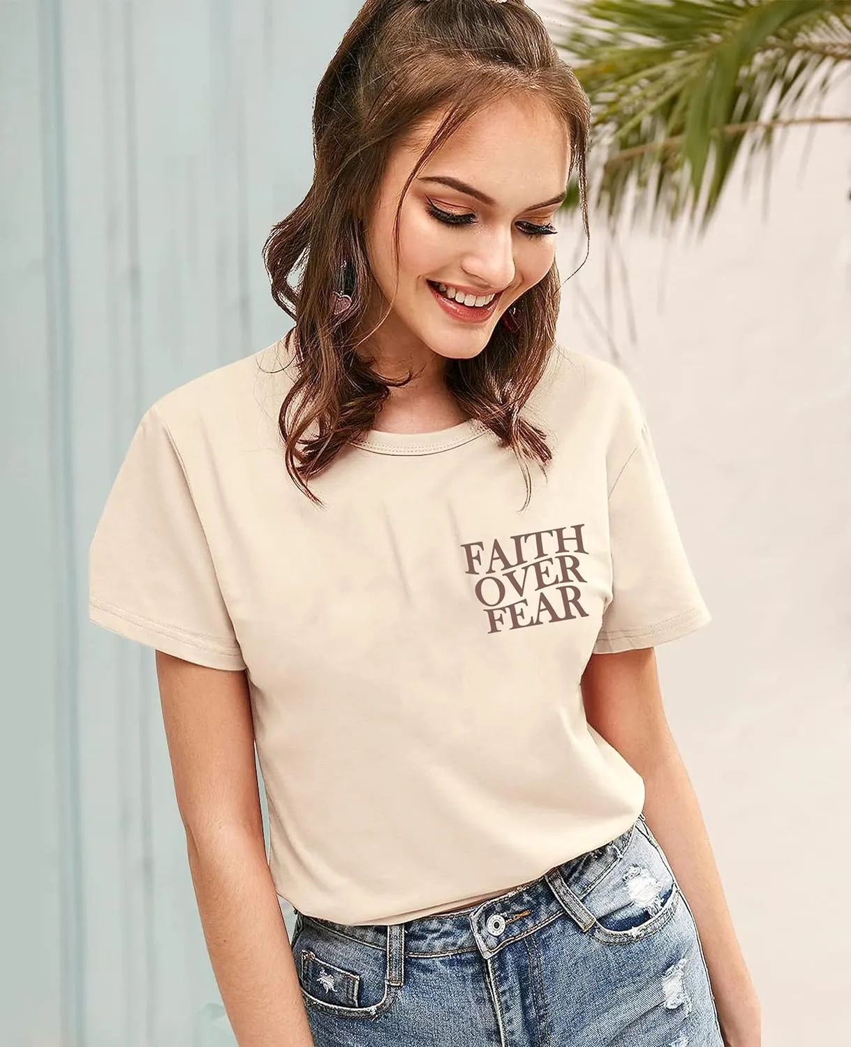 Faith Over Fear Shirt Womens Christian Tshirts Religious Sayings Tees Vintage Bible Verse Inspirational Tee Tops