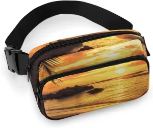 Fanny Pack for Women Men Waist Bag Crossbody Bags Tropical Beach Coastal Sunset Belt Bag for Travel Running Hiking