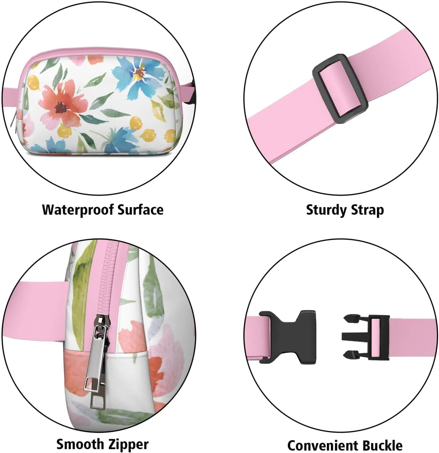 Fanny Pack for Women,Mini Waterproof Floral theme Belt Bag,Fashionable Crossbody,Cute Everywhere Belt Bags Fanny Pack for Hiking,Travel.
