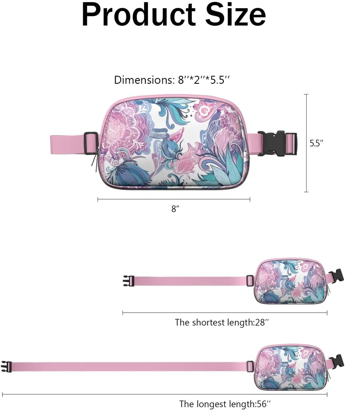 Fanny Pack for Women,Mini Waterproof Floral theme Belt Bag,Fashionable Crossbody,Cute Everywhere Belt Bags Fanny Pack for Hiking,Travel.