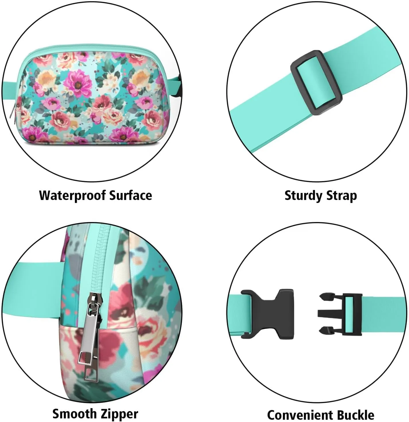 Fanny Pack for Women,Mini Waterproof Floral theme Belt Bag,Fashionable Crossbody,Cute Everywhere Belt Bags Fanny Pack for Hiking,Travel.