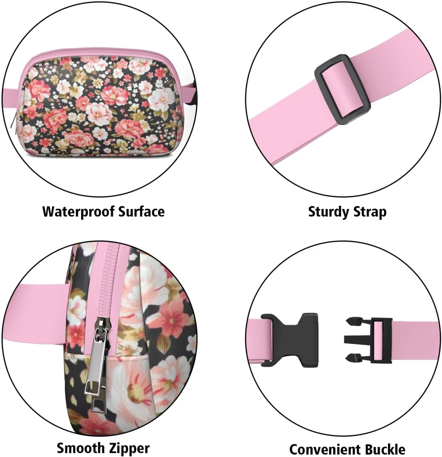 Fanny Pack for Women,Mini Waterproof Floral theme Belt Bag,Fashionable Crossbody,Cute Everywhere Belt Bags Fanny Pack for Hiking,Travel.