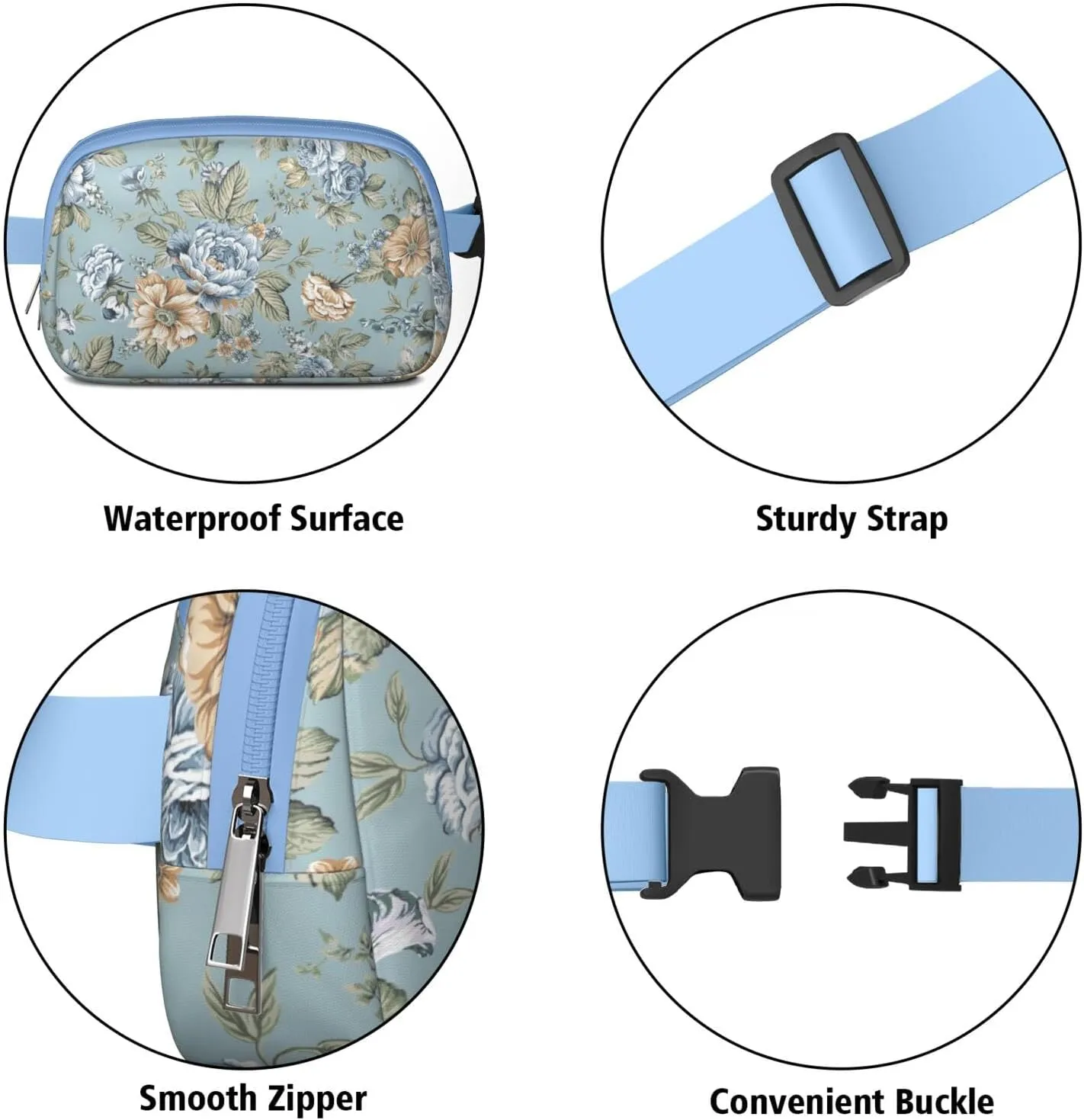 Fanny Pack for Women,Mini Waterproof Floral theme Belt Bag,Fashionable Crossbody,Cute Everywhere Belt Bags Fanny Pack for Hiking,Travel.