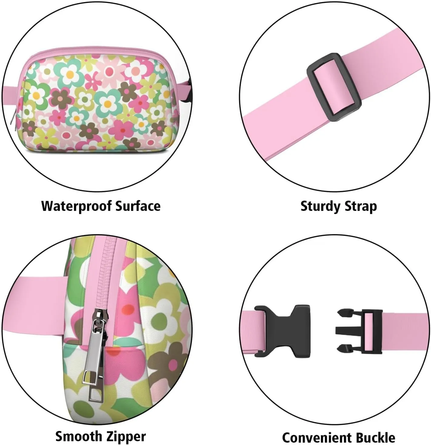 Fanny Pack for Women,Mini Waterproof Floral theme Belt Bag,Fashionable Crossbody,Cute Everywhere Belt Bags Fanny Pack for Hiking,Travel.