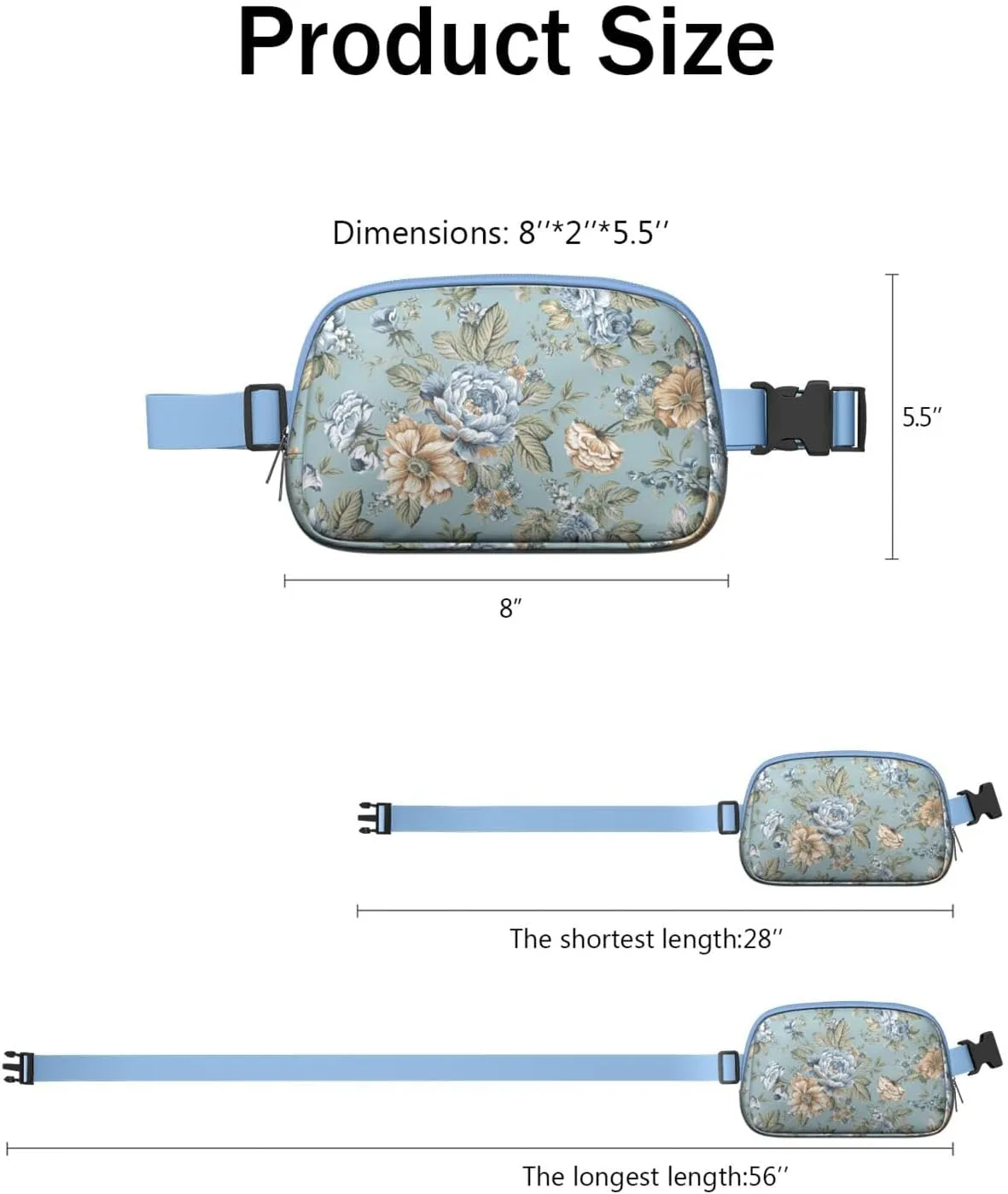 Fanny Pack for Women,Mini Waterproof Floral theme Belt Bag,Fashionable Crossbody,Cute Everywhere Belt Bags Fanny Pack for Hiking,Travel.