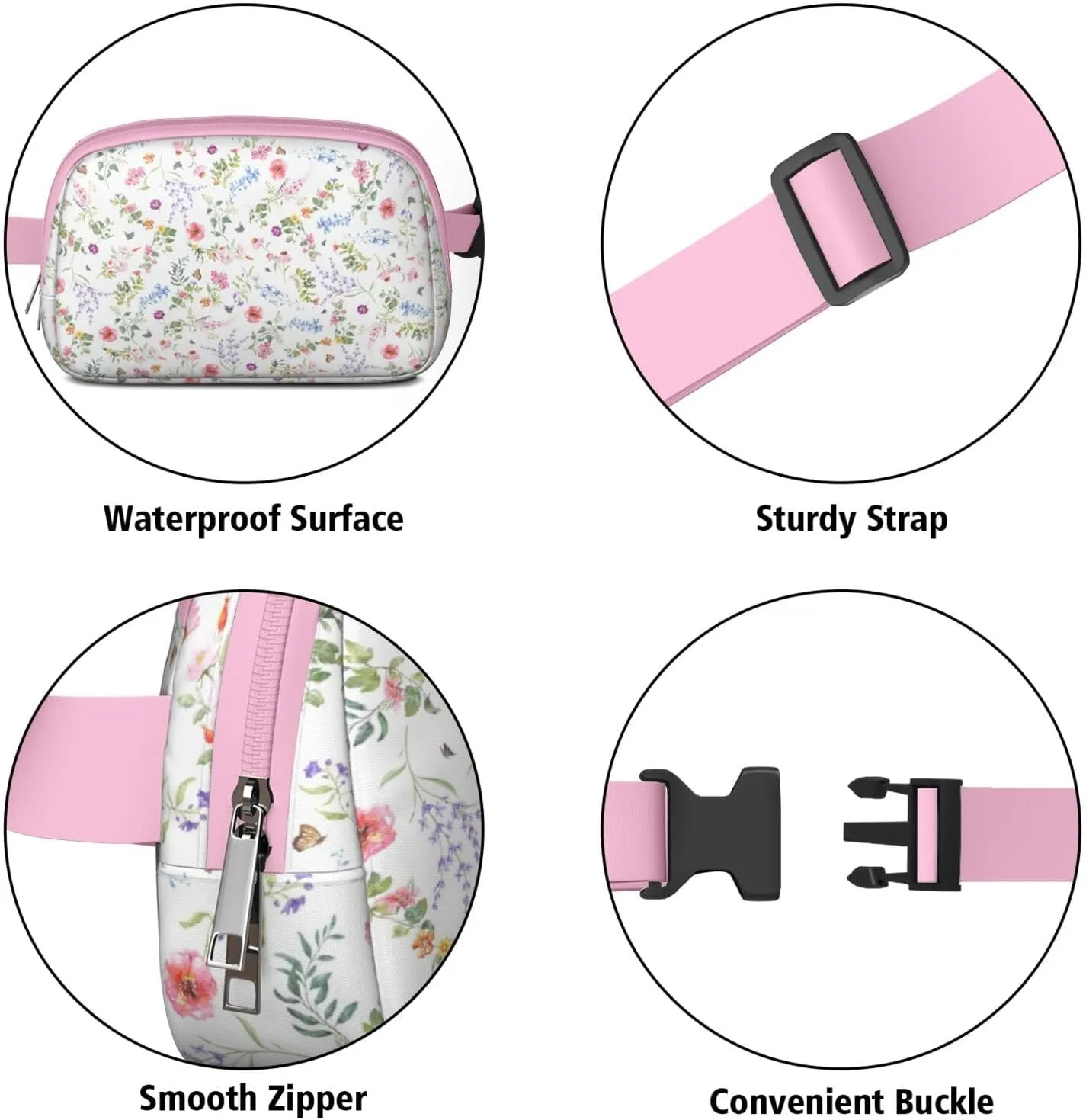 Fanny Pack for Women,Mini Waterproof Floral theme Belt Bag,Fashionable Crossbody,Cute Everywhere Belt Bags Fanny Pack for Hiking,Travel.