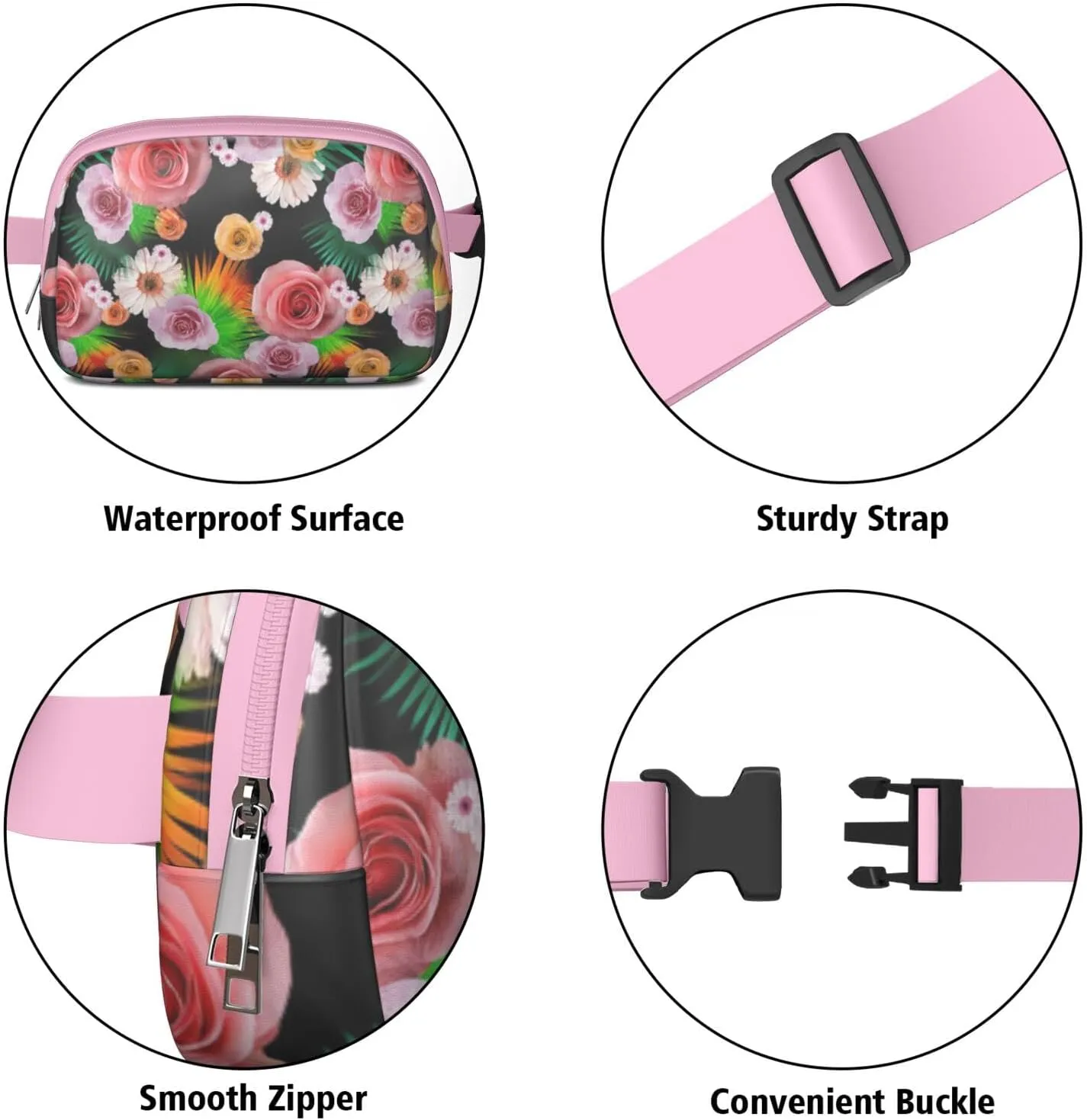 Fanny Pack for Women,Mini Waterproof Floral theme Belt Bag,Fashionable Crossbody,Cute Everywhere Belt Bags Fanny Pack for Hiking,Travel.