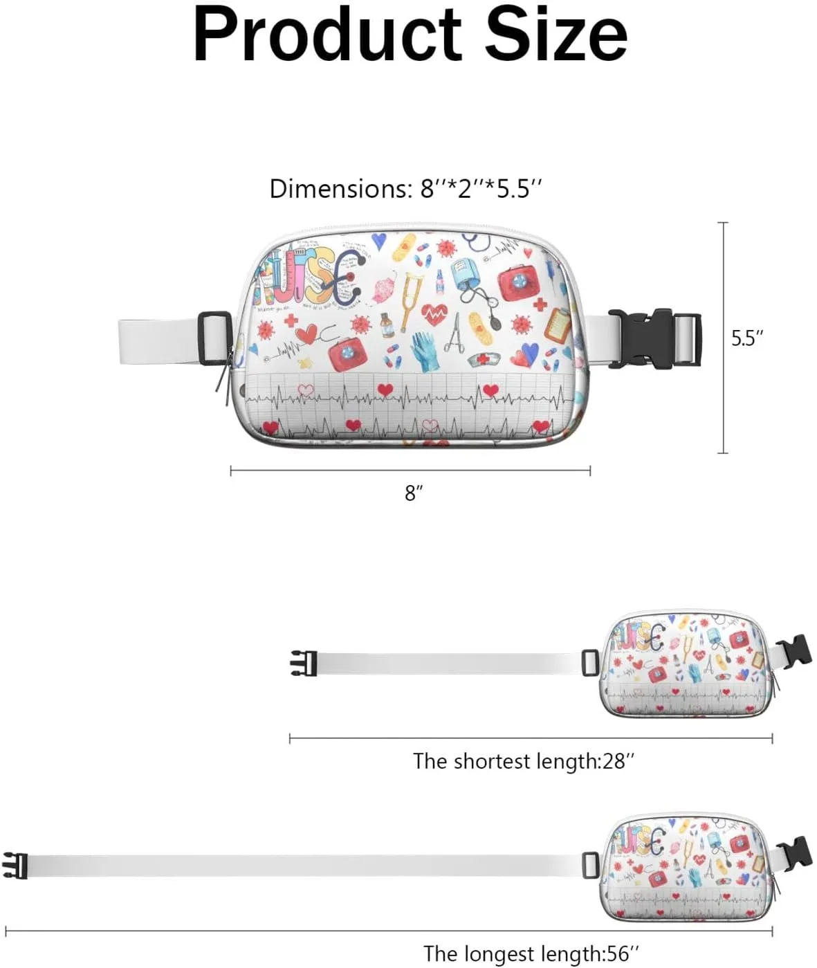 Fanny Pack for Women,Mini Waterproof Nurse theme Belt Bag,Fashionable Crossbody,Cute Everywhere Belt Bags Fanny Pack for Hiking, Travel.