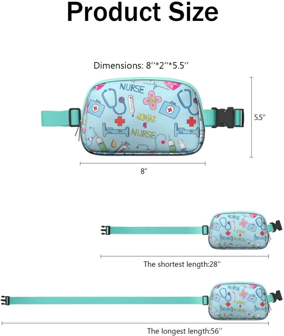 Fanny Pack for Women,Mini Waterproof Nurse theme Belt Bag,Fashionable Crossbody,Cute Everywhere Belt Bags Fanny Pack for Hiking, Travel.
