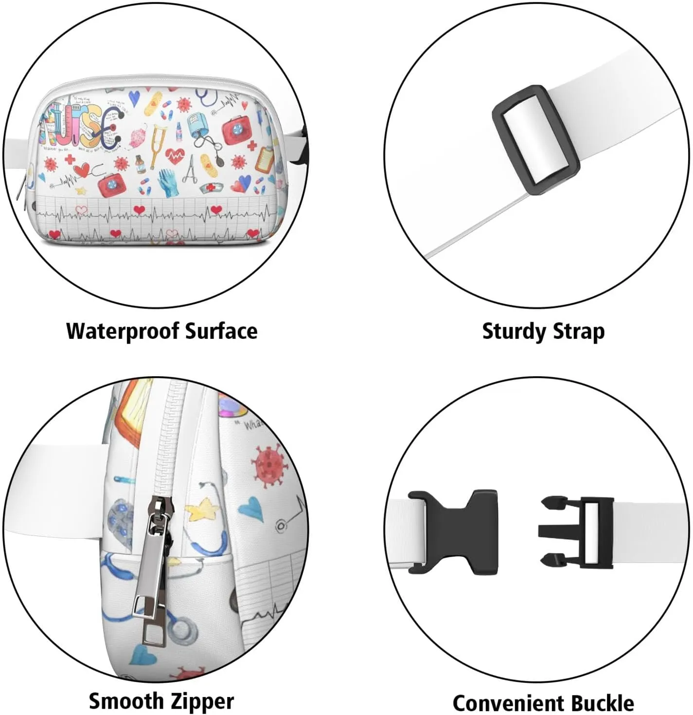 Fanny Pack for Women,Mini Waterproof Nurse theme Belt Bag,Fashionable Crossbody,Cute Everywhere Belt Bags Fanny Pack for Hiking, Travel.