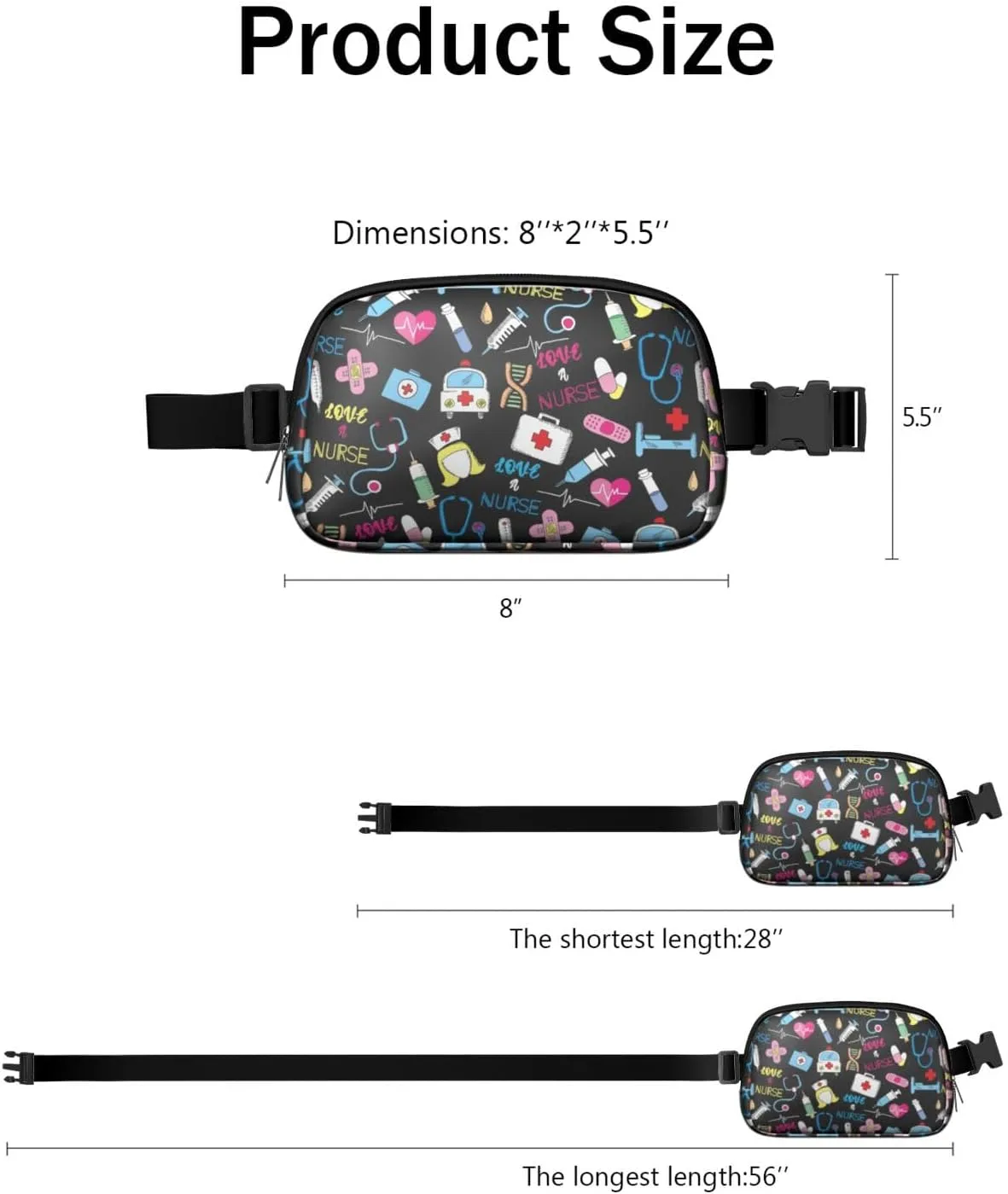 Fanny Pack for Women,Mini Waterproof Nurse theme Belt Bag,Fashionable Crossbody,Cute Everywhere Belt Bags Fanny Pack for Hiking, Travel.