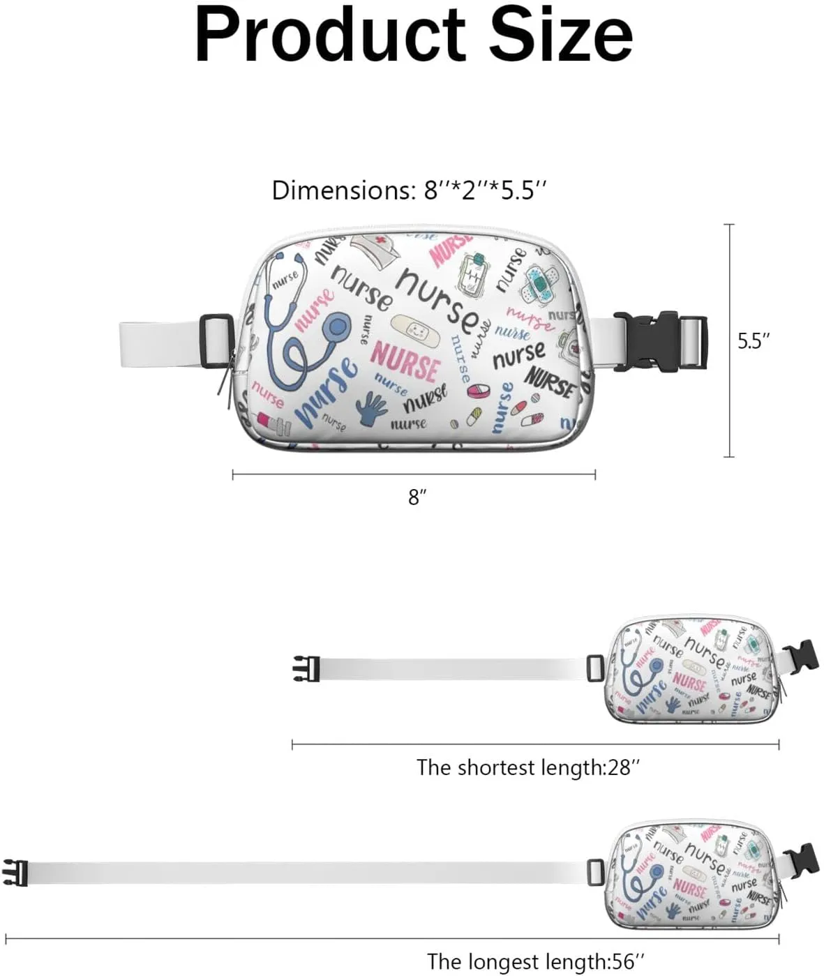 Fanny Pack for Women,Mini Waterproof Nurse theme Belt Bag,Fashionable Crossbody,Cute Everywhere Belt Bags Fanny Pack for Hiking, Travel.