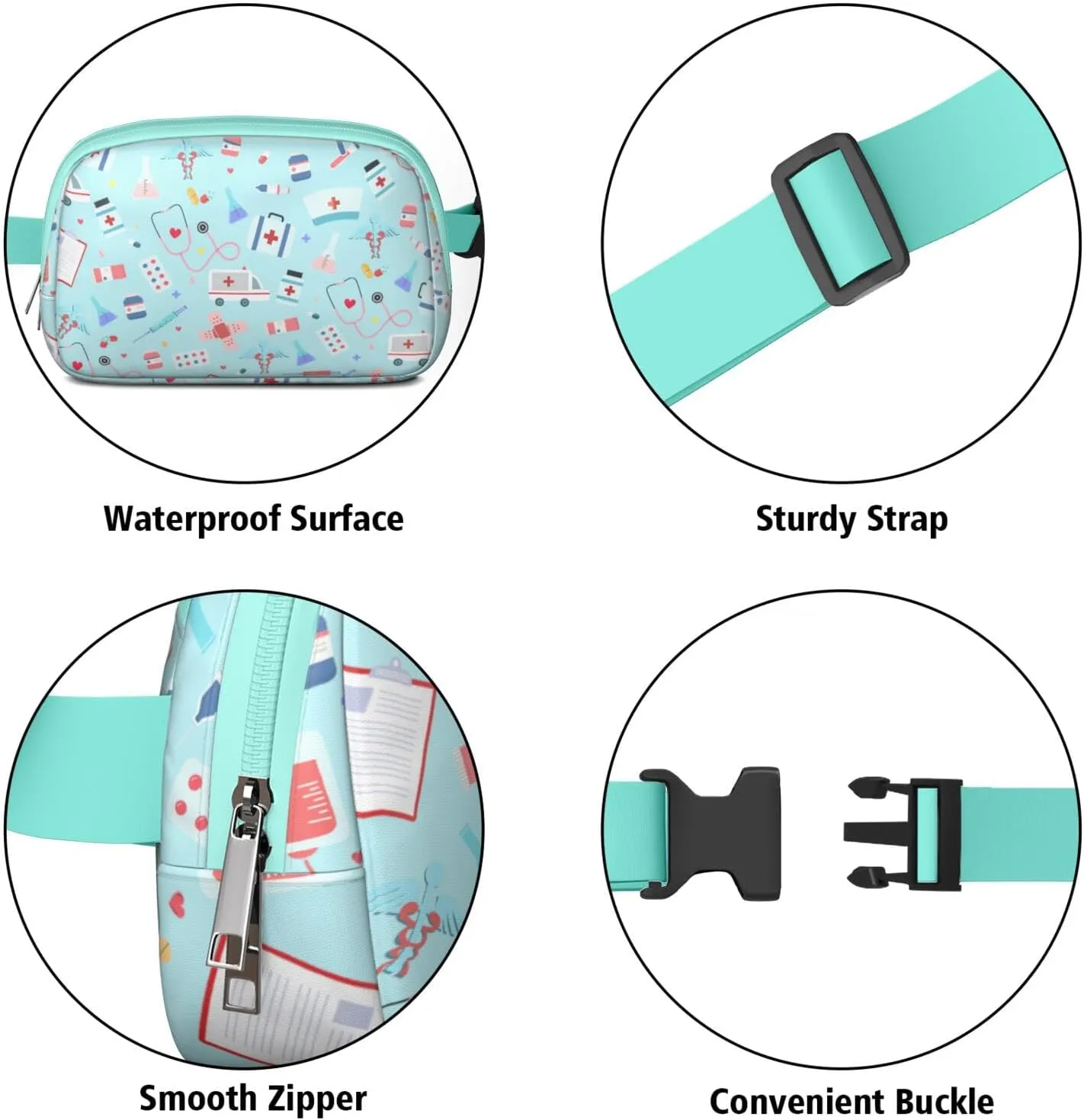 Fanny Pack for Women,Mini Waterproof Nurse theme Belt Bag,Fashionable Crossbody,Cute Everywhere Belt Bags Fanny Pack for Hiking, Travel.