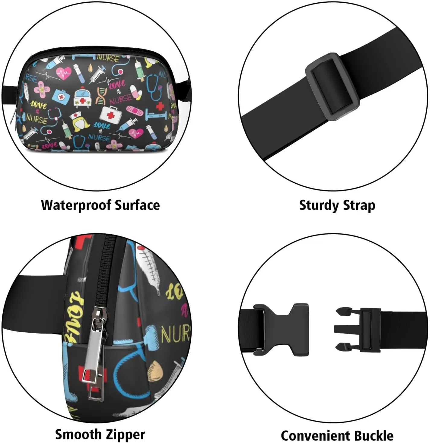 Fanny Pack for Women,Mini Waterproof Nurse theme Belt Bag,Fashionable Crossbody,Cute Everywhere Belt Bags Fanny Pack for Hiking, Travel.