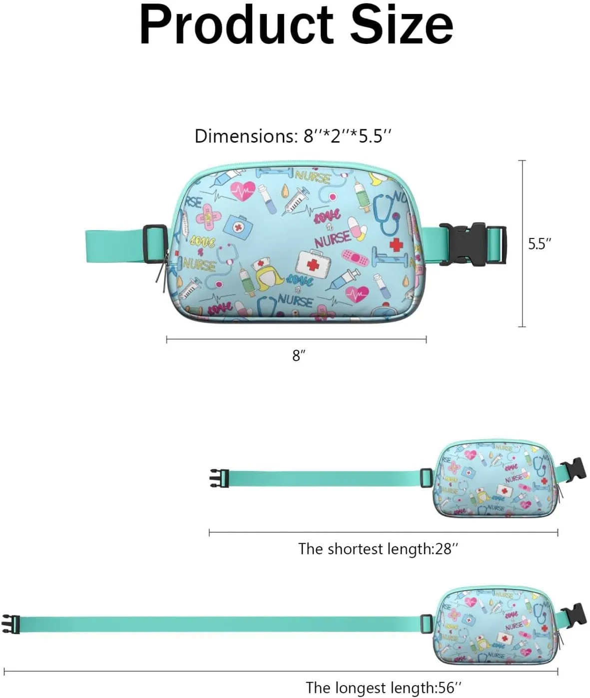 Fanny Pack for Women,Mini Waterproof Nurse theme Belt Bag,Fashionable Crossbody,Cute Everywhere Belt Bags Fanny Pack for Hiking, Travel.