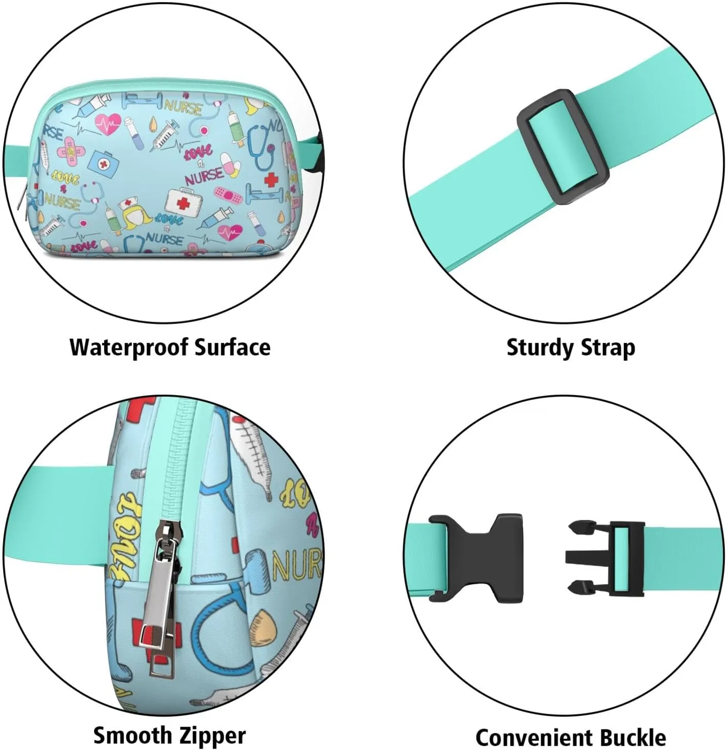 Fanny Pack for Women,Mini Waterproof Nurse theme Belt Bag,Fashionable Crossbody,Cute Everywhere Belt Bags Fanny Pack for Hiking, Travel.