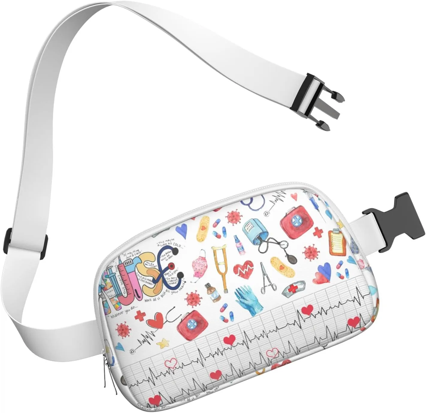 Fanny Pack for Women,Mini Waterproof Nurse theme Belt Bag,Fashionable Crossbody,Cute Everywhere Belt Bags Fanny Pack for Hiking, Travel.