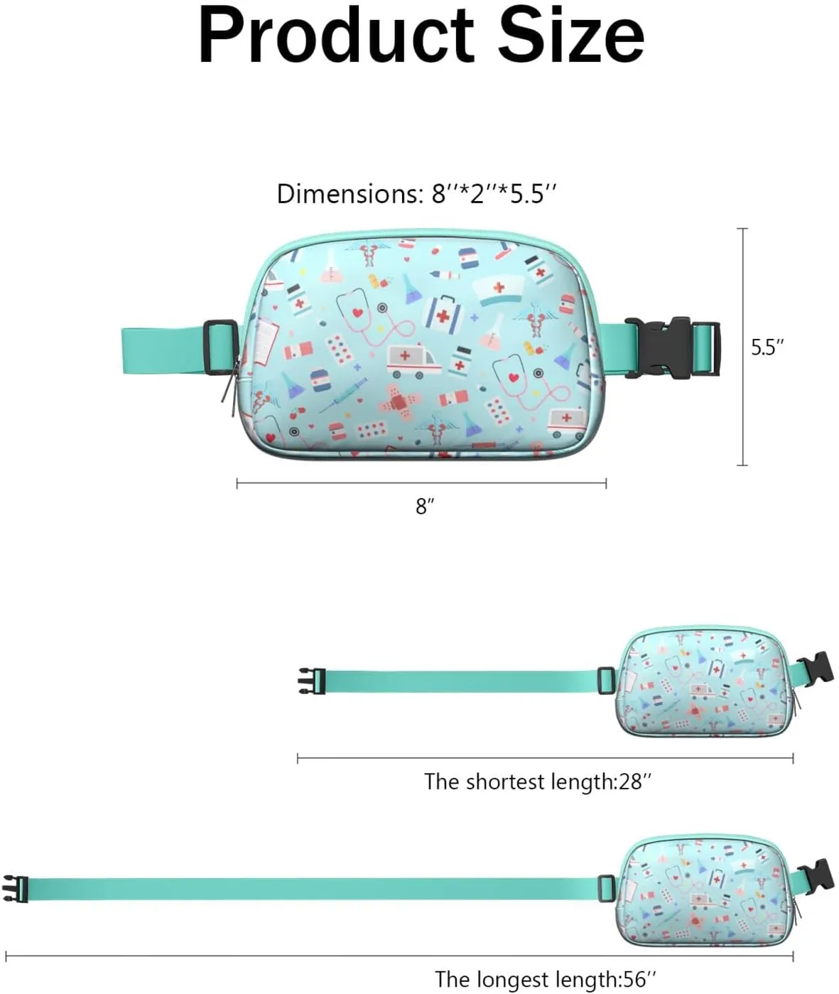 Fanny Pack for Women,Mini Waterproof Nurse theme Belt Bag,Fashionable Crossbody,Cute Everywhere Belt Bags Fanny Pack for Hiking, Travel.