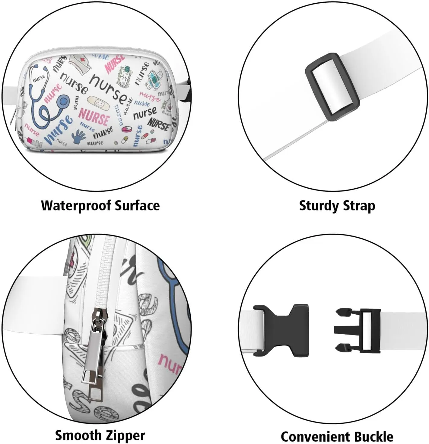 Fanny Pack for Women,Mini Waterproof Nurse theme Belt Bag,Fashionable Crossbody,Cute Everywhere Belt Bags Fanny Pack for Hiking, Travel.