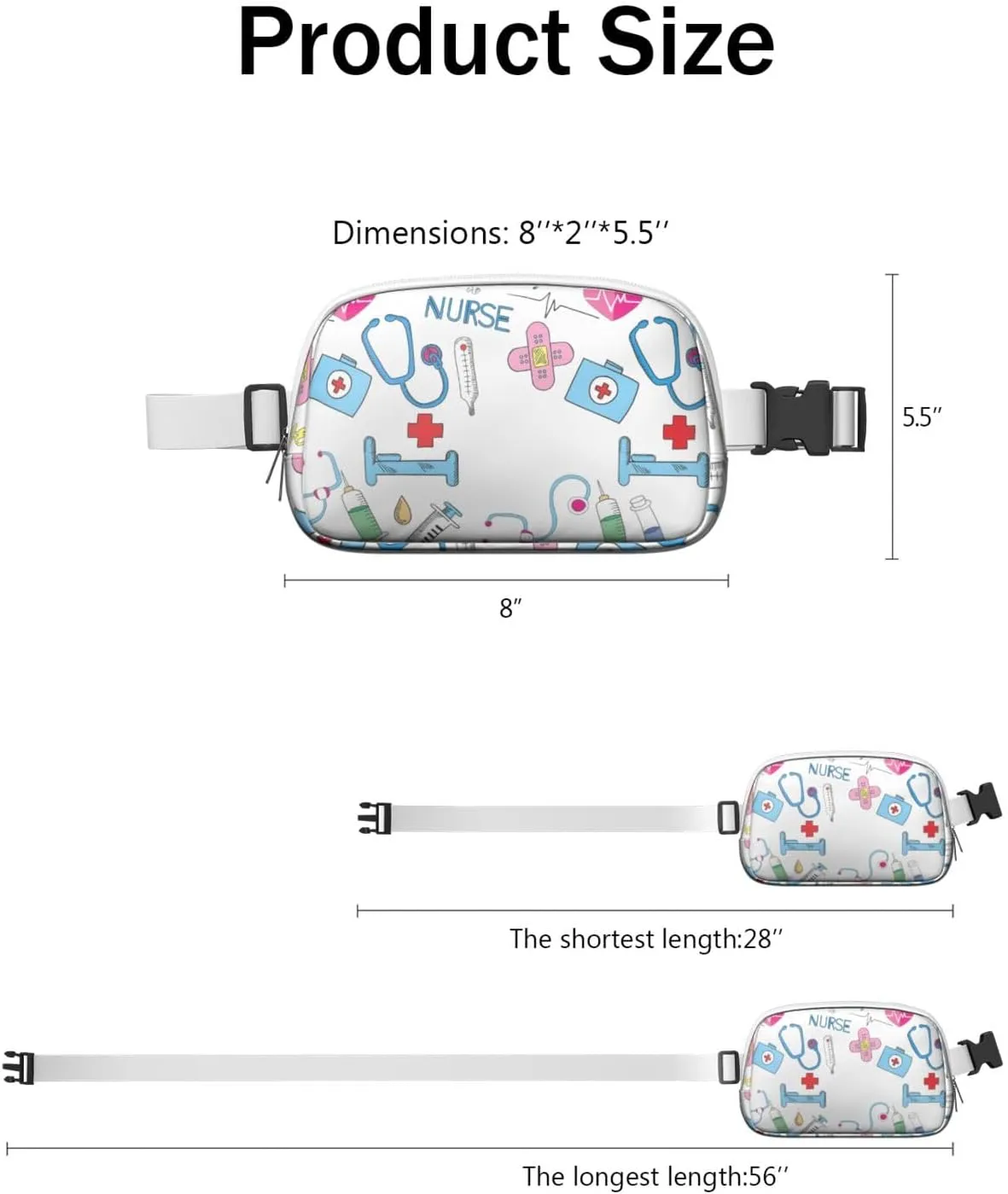 Fanny Pack for Women,Mini Waterproof Nurse theme Belt Bag,Fashionable Crossbody,Cute Everywhere Belt Bags Fanny Pack for Hiking, Travel.