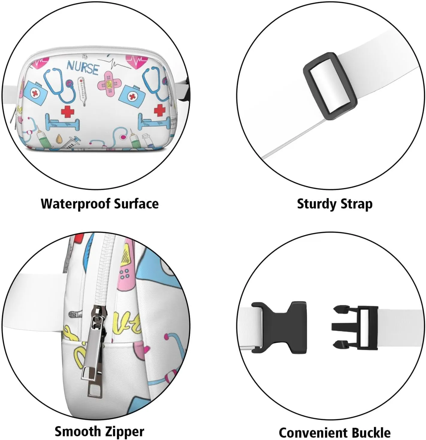Fanny Pack for Women,Mini Waterproof Nurse theme Belt Bag,Fashionable Crossbody,Cute Everywhere Belt Bags Fanny Pack for Hiking, Travel.