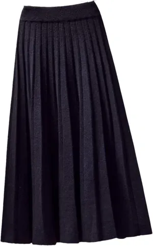 Fashion Autumn Winter Knitted Midi Long Pleated Skirt Women Mid-Length High Waist Skirt