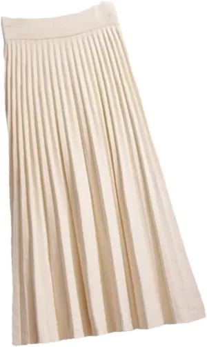 Fashion Autumn Winter Knitted Midi Long Pleated Skirt Women Mid-Length High Waist Skirt