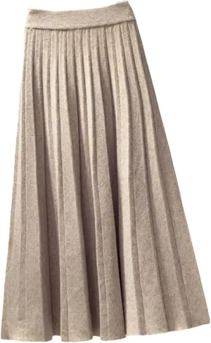 Fashion Autumn Winter Knitted Midi Long Pleated Skirt Women Mid-Length High Waist Skirt