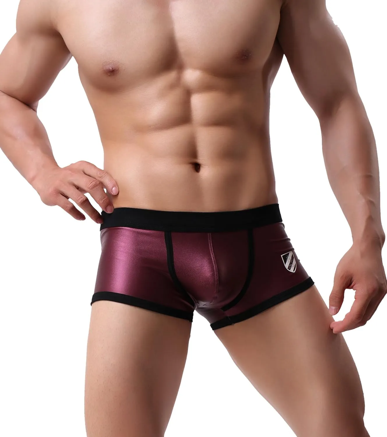 Fashion imitation leather men's underwear boxer shorts fitness pants, swimwear B1167