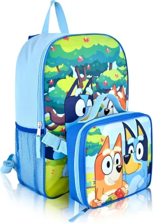 Fast Forward Bluey Backpack with Lunch Box for Kids | Insulated Lunch Bag for Boys, Girls, Toddlers | Backpack for School and Reusable Lunchbox