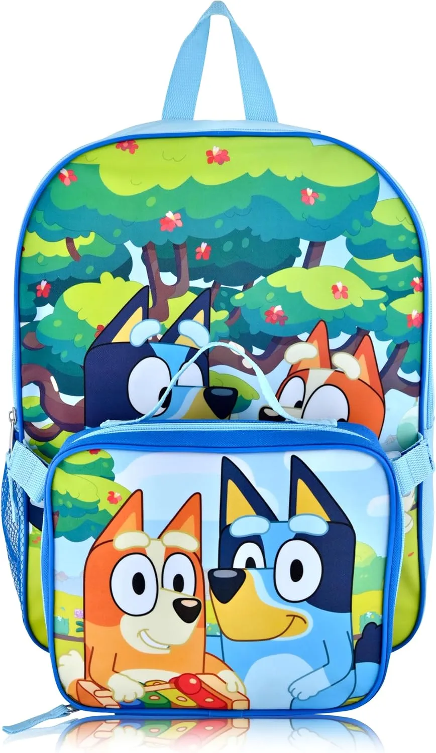Fast Forward Bluey Backpack with Lunch Box for Kids | Insulated Lunch Bag for Boys, Girls, Toddlers | Backpack for School and Reusable Lunchbox