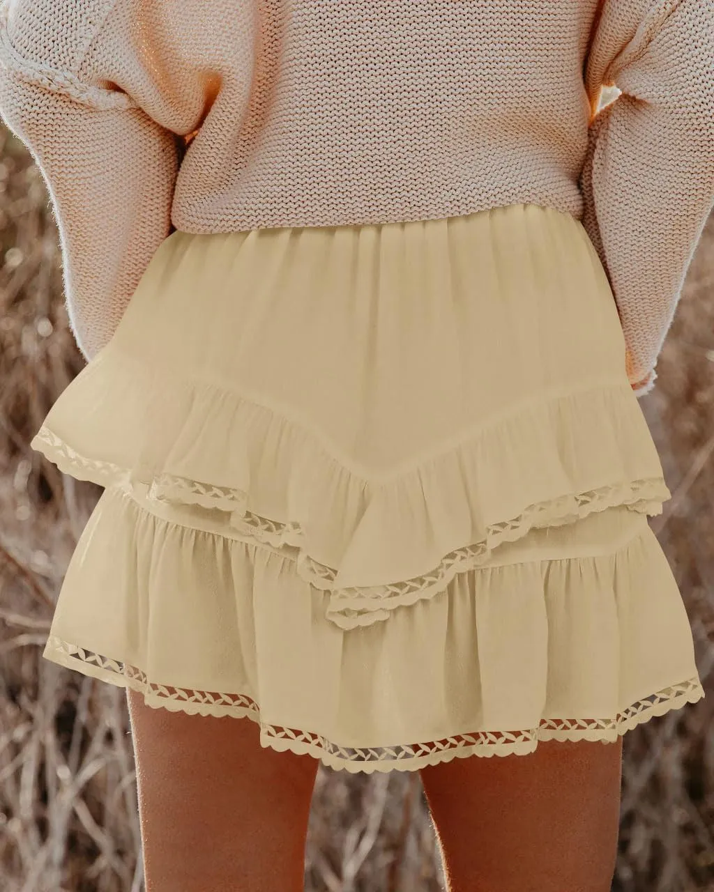 firfig Women's Casual Mini Skirts Shorts Elastic High Waist Cute Flowy Tiered Layered Boho Skorts S-XXL