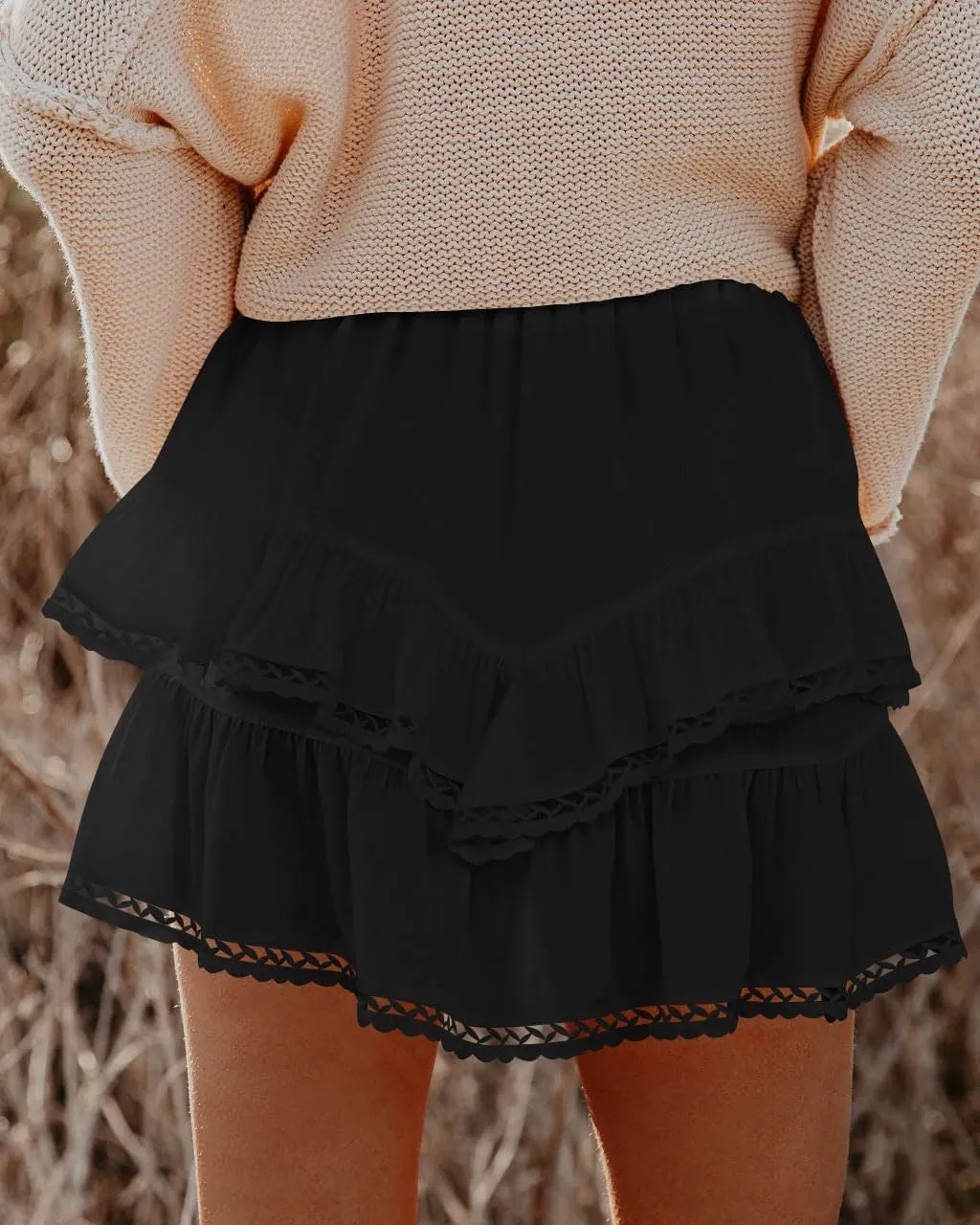 firfig Women's Casual Mini Skirts Shorts Elastic High Waist Cute Flowy Tiered Layered Boho Skorts S-XXL